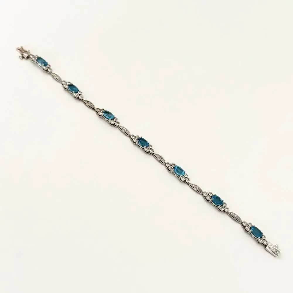 14K White Gold Blue Topaz & Diamond Bracelet